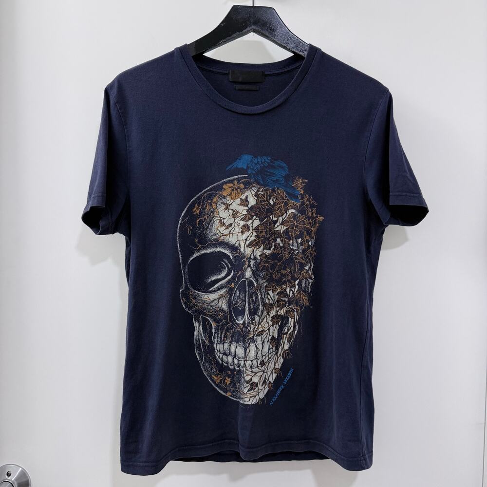 Alexander McQueen Navy Floral Skull Cotton T-Shirt Size S